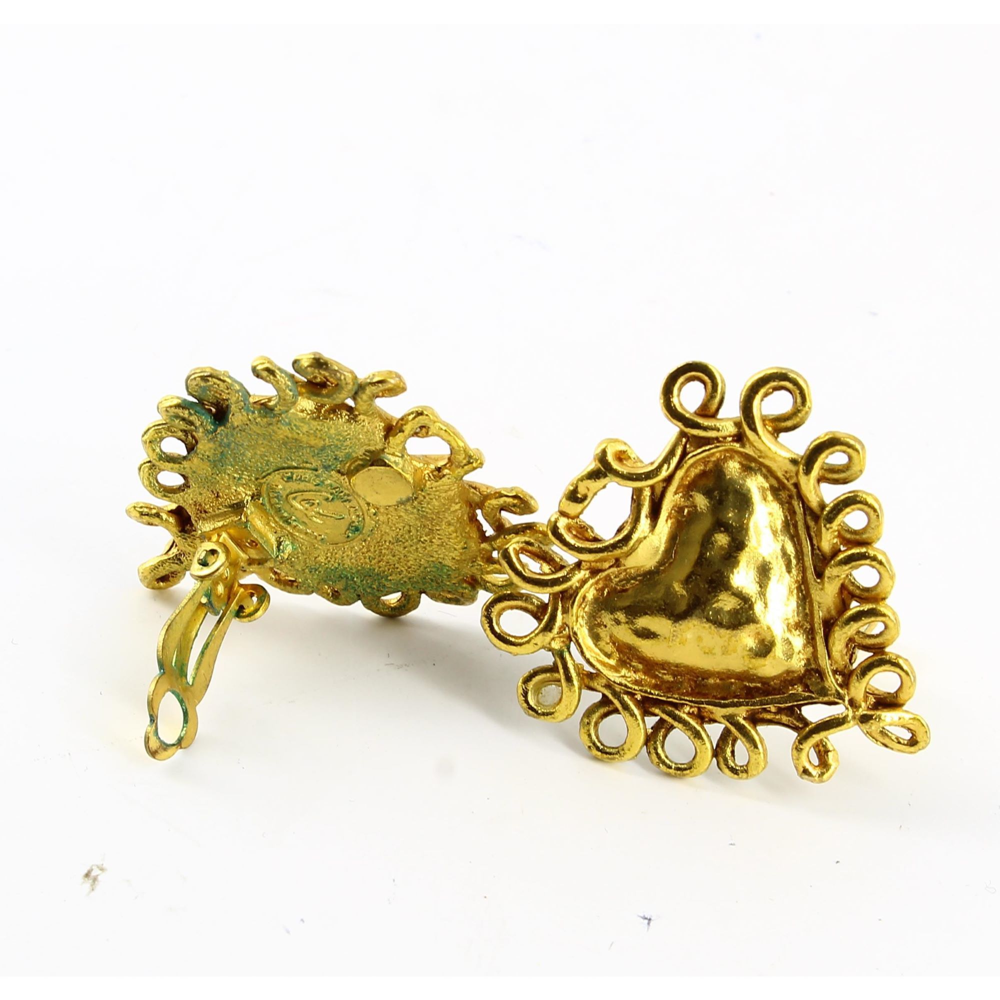 Christian Lacroix Golden Heart Clip Earrings